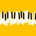 Black and white piano keys arranged unevenly in a loose horizontal row on a bright yellow background, symbolizing ADHD activation resistance and the difficulty starting an activity even when you want to.
